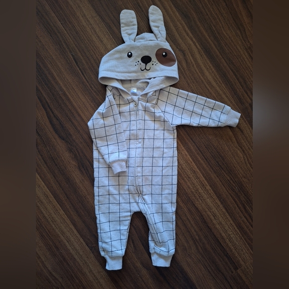 💥Buy2Get1Free💥Tan Footies One Piece with Puppy Hood - Picture 1 of 2